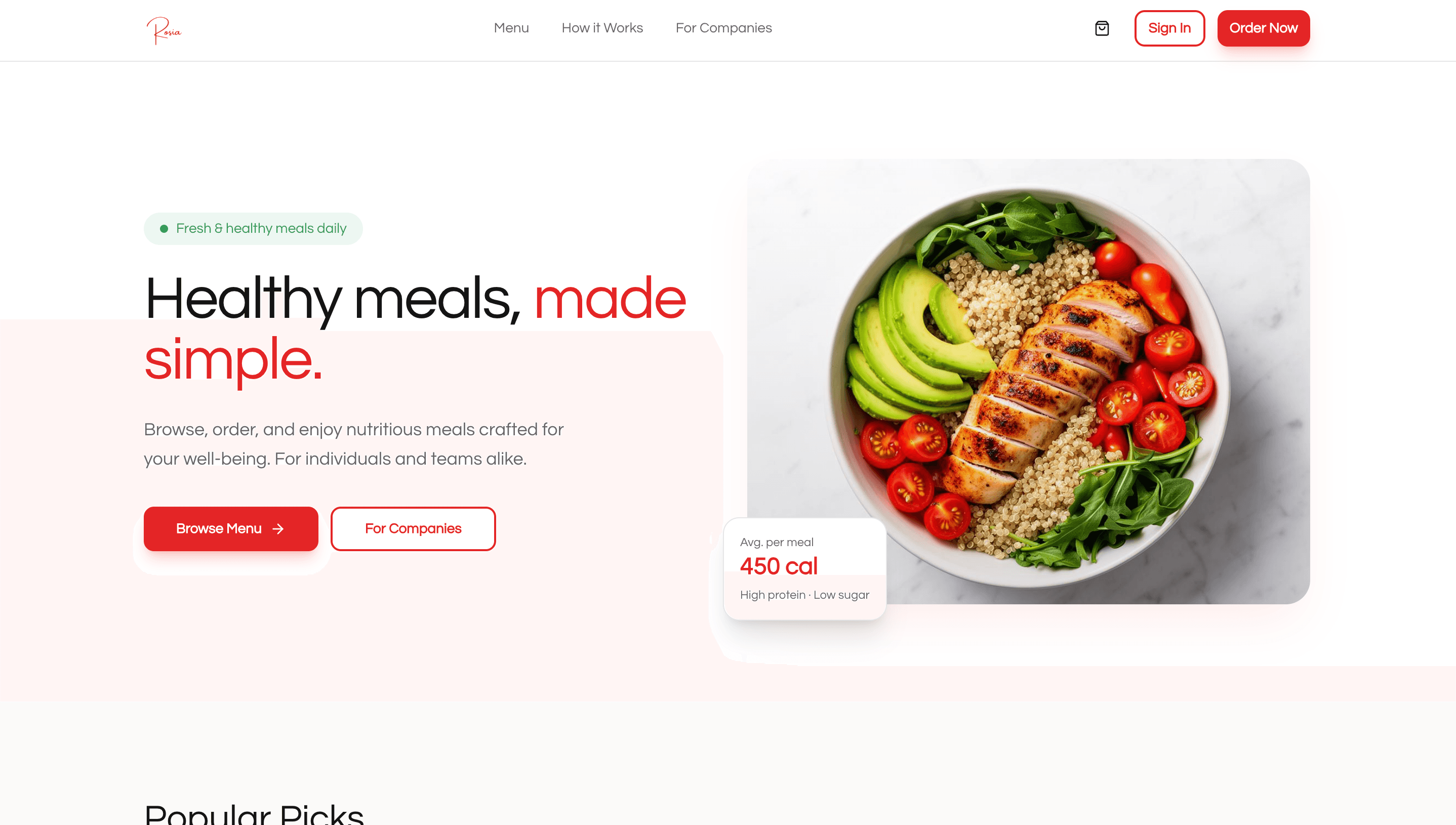 Rosia homepage preview